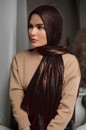 Woven Zari Lawn - Brown