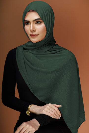 Crinkle Zari Chiffon - Bottle Green