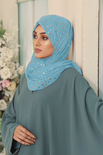 Gold Print Chiffon - Sky