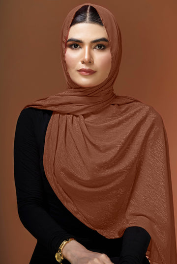 Crinkle Zari Chiffon - Light Brown