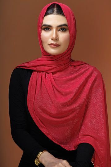 Crinkle Zari Chiffon - Red