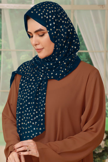 Gold Print Chiffon - Teal