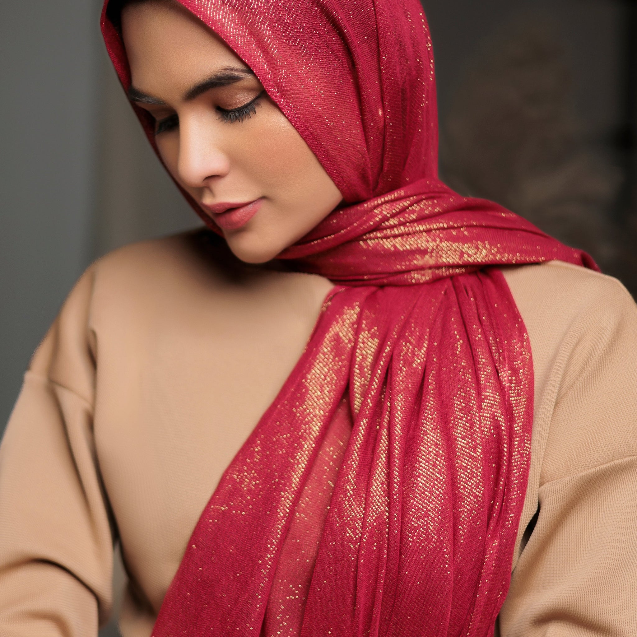 Woven Zari Lawn - Red
