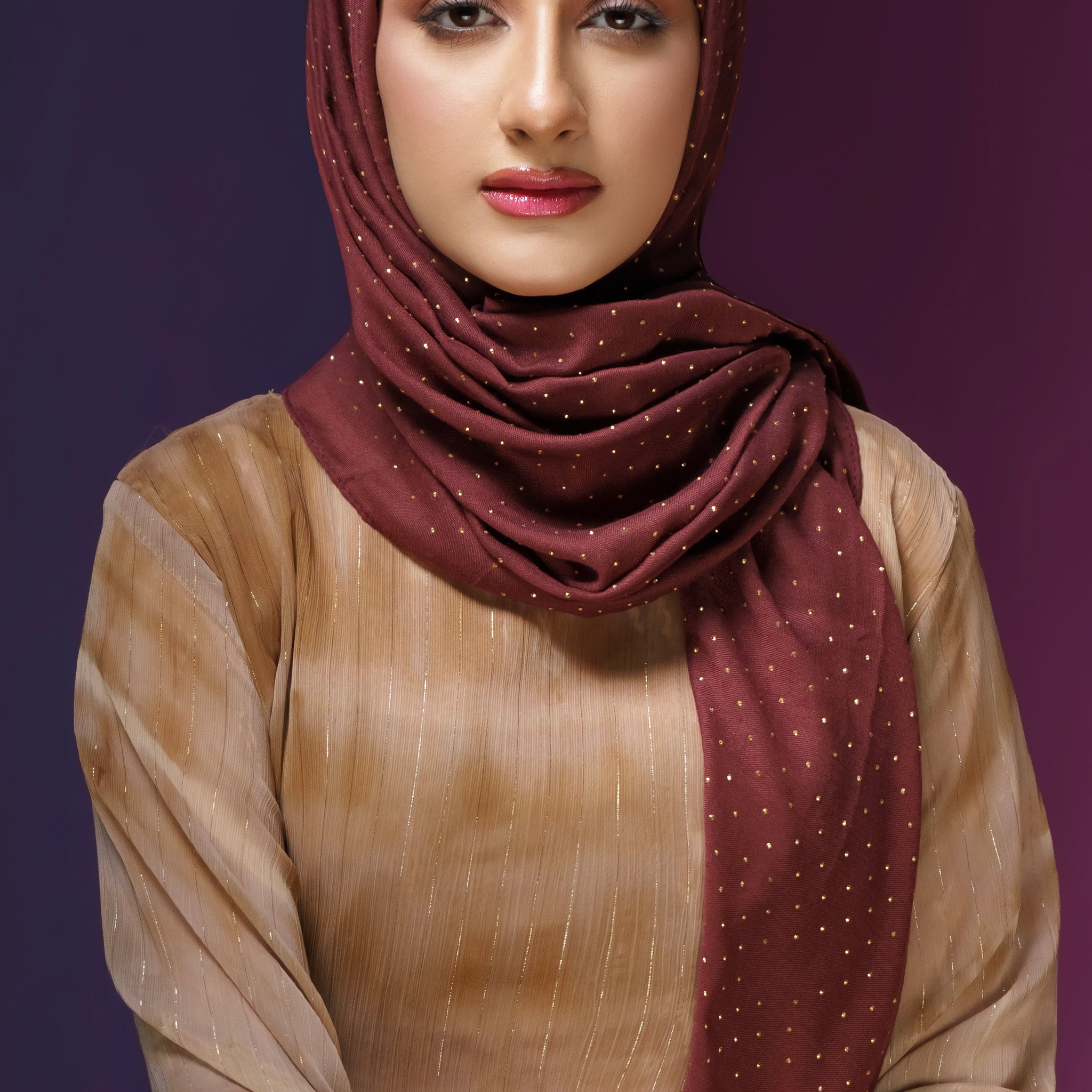 Gold Foil Lawn - Maroon