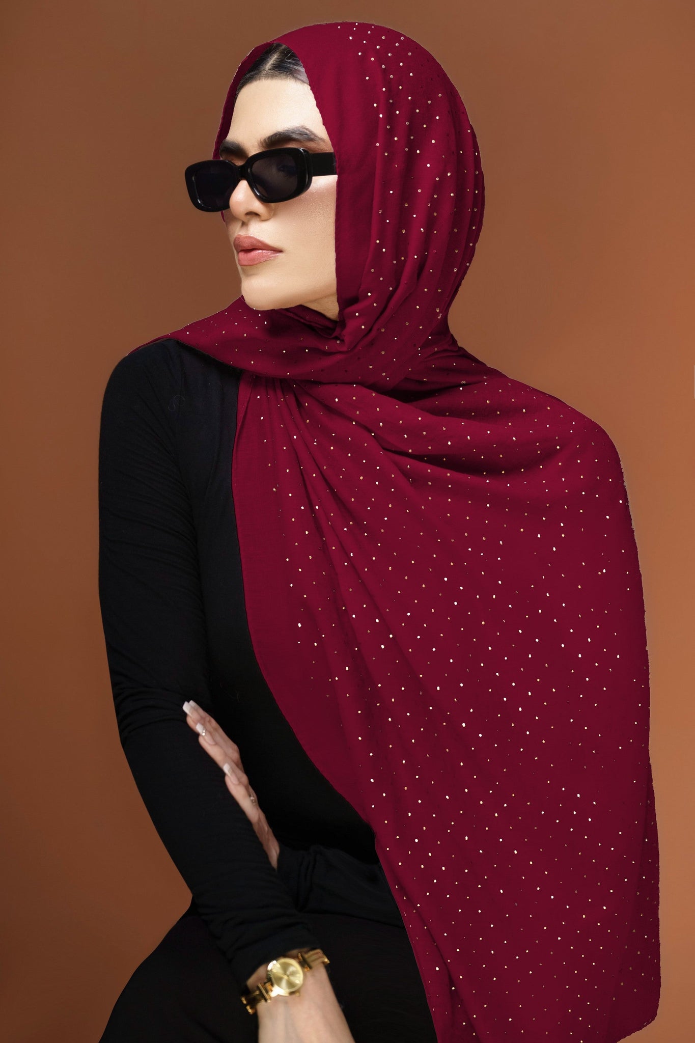 Gold Foil Lawn - Maroon