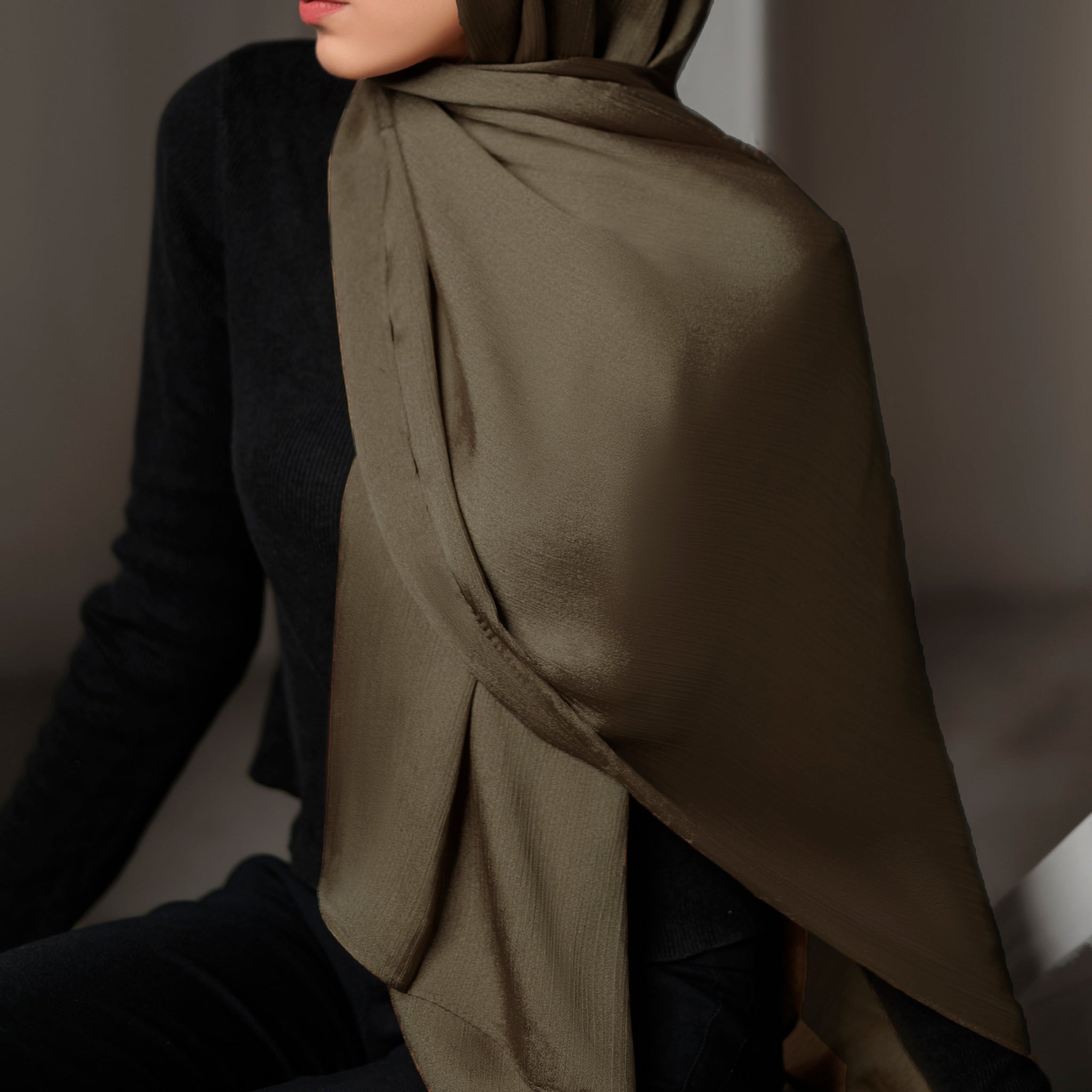 Crinkle Satin - Mud Brown
