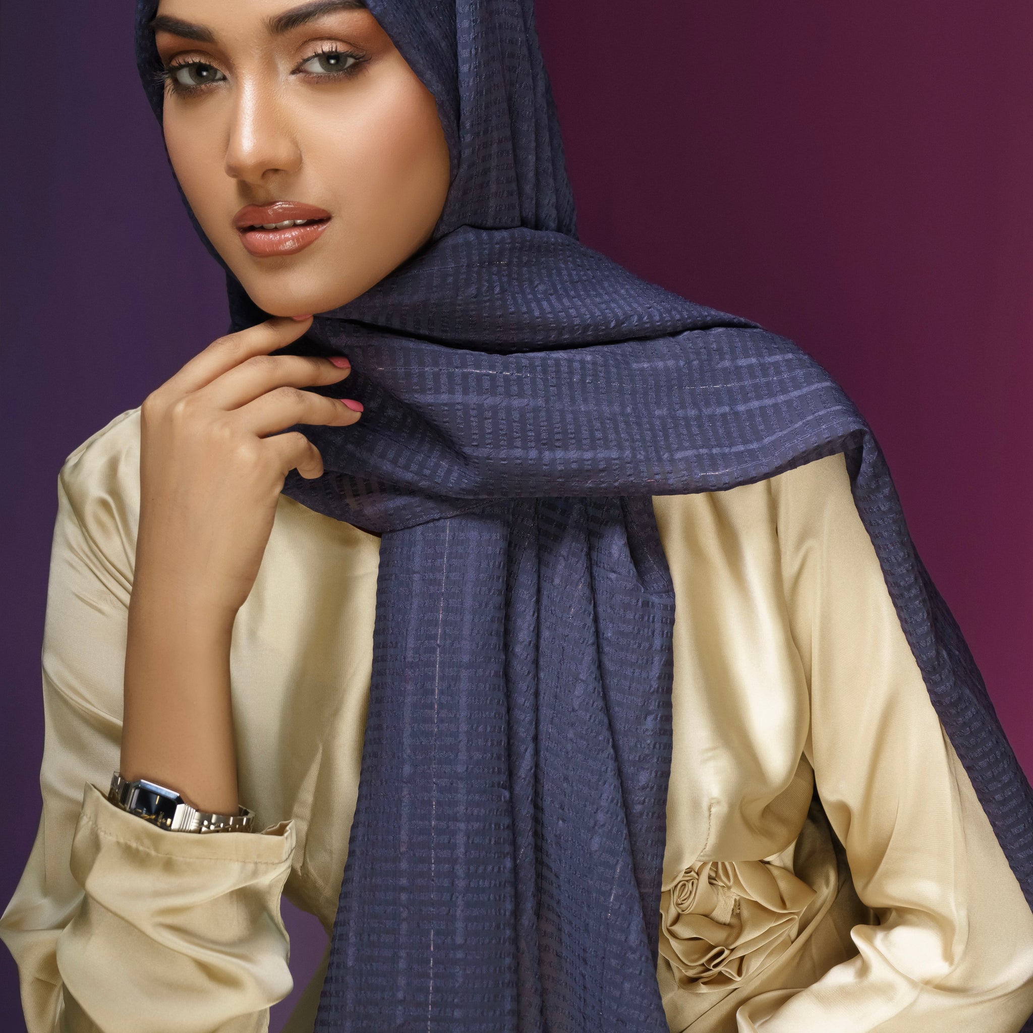 Self Design Chiffon - Navy Blue