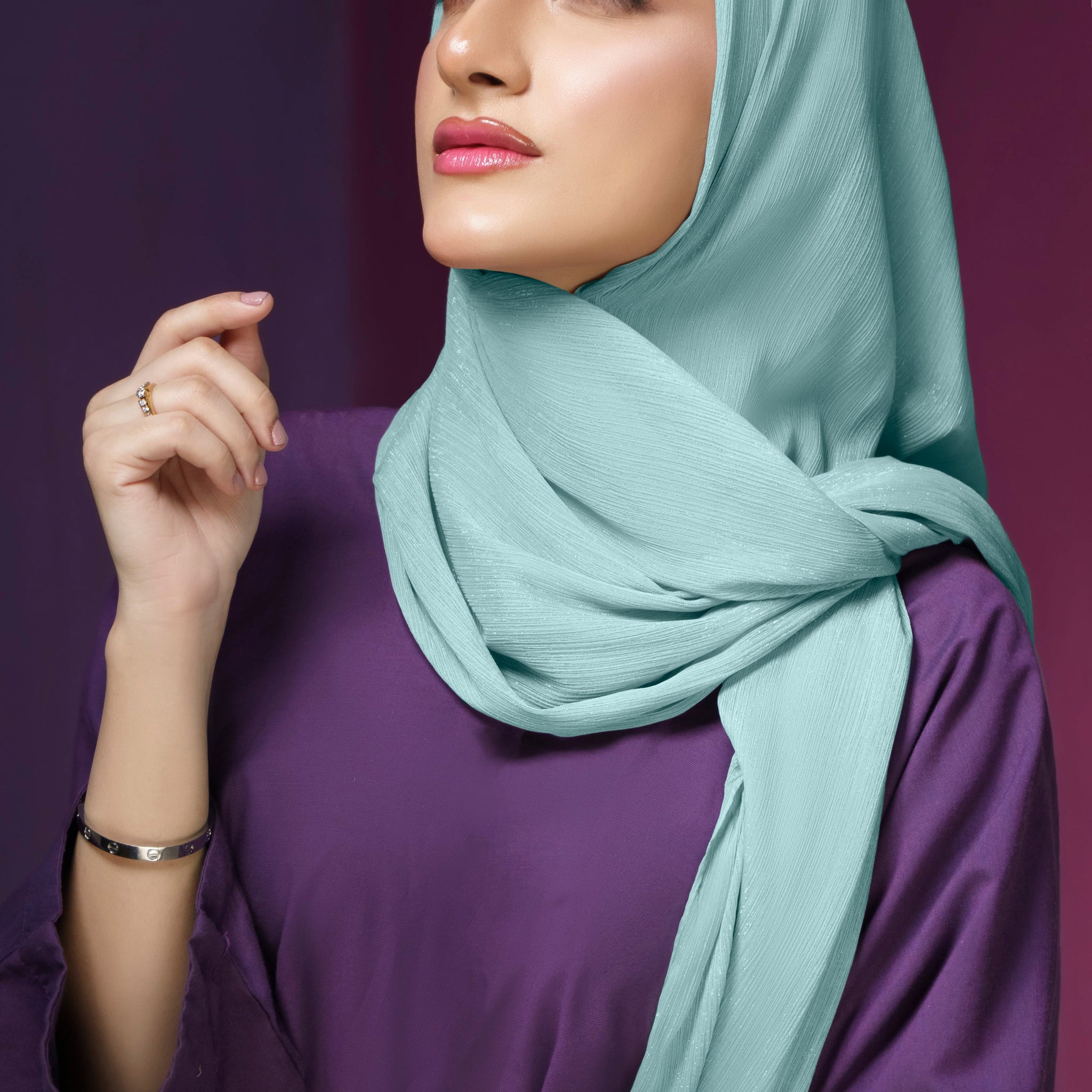 Crinkle Zari Chiffon - Sea Foam