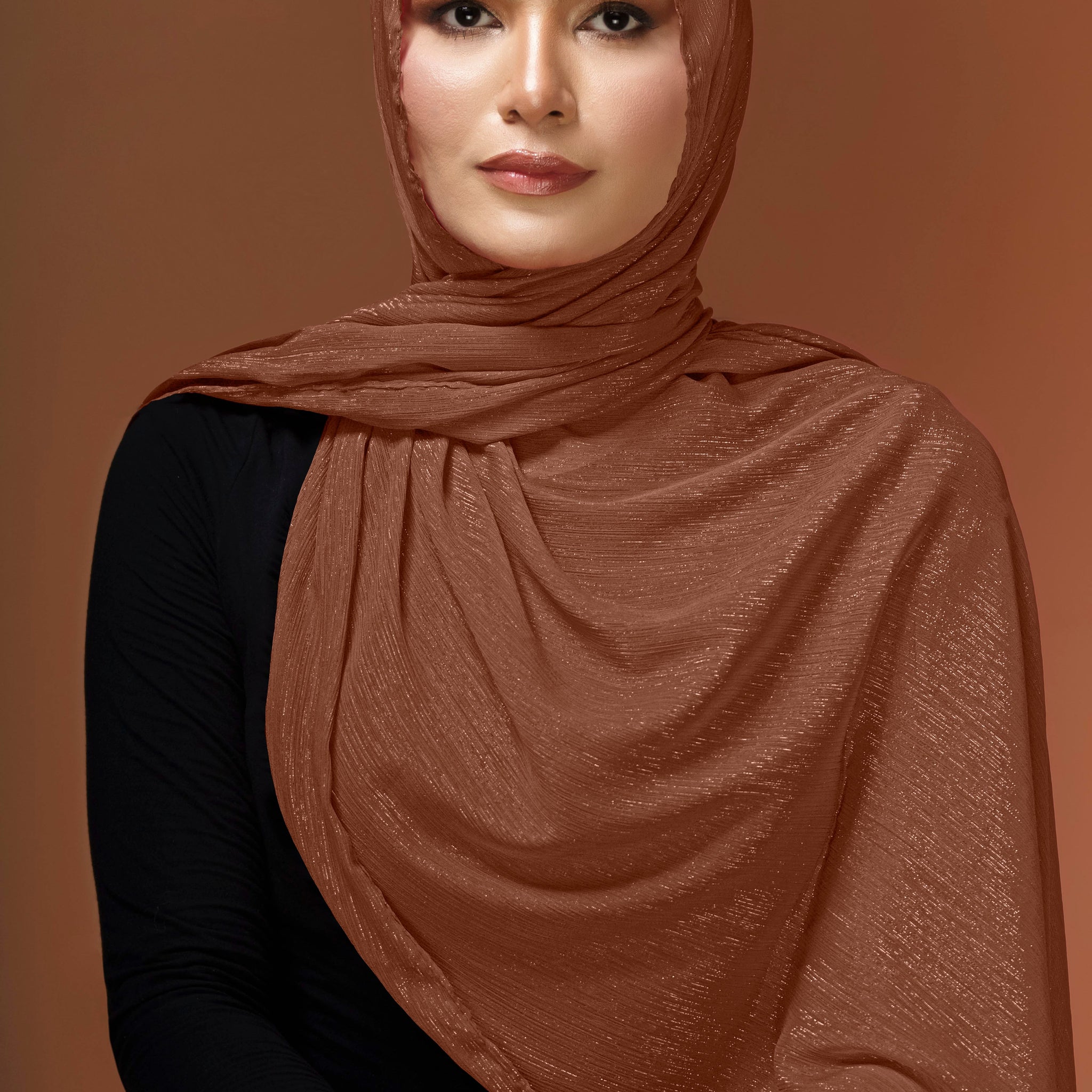 Crinkle Zari Chiffon - Light Brown