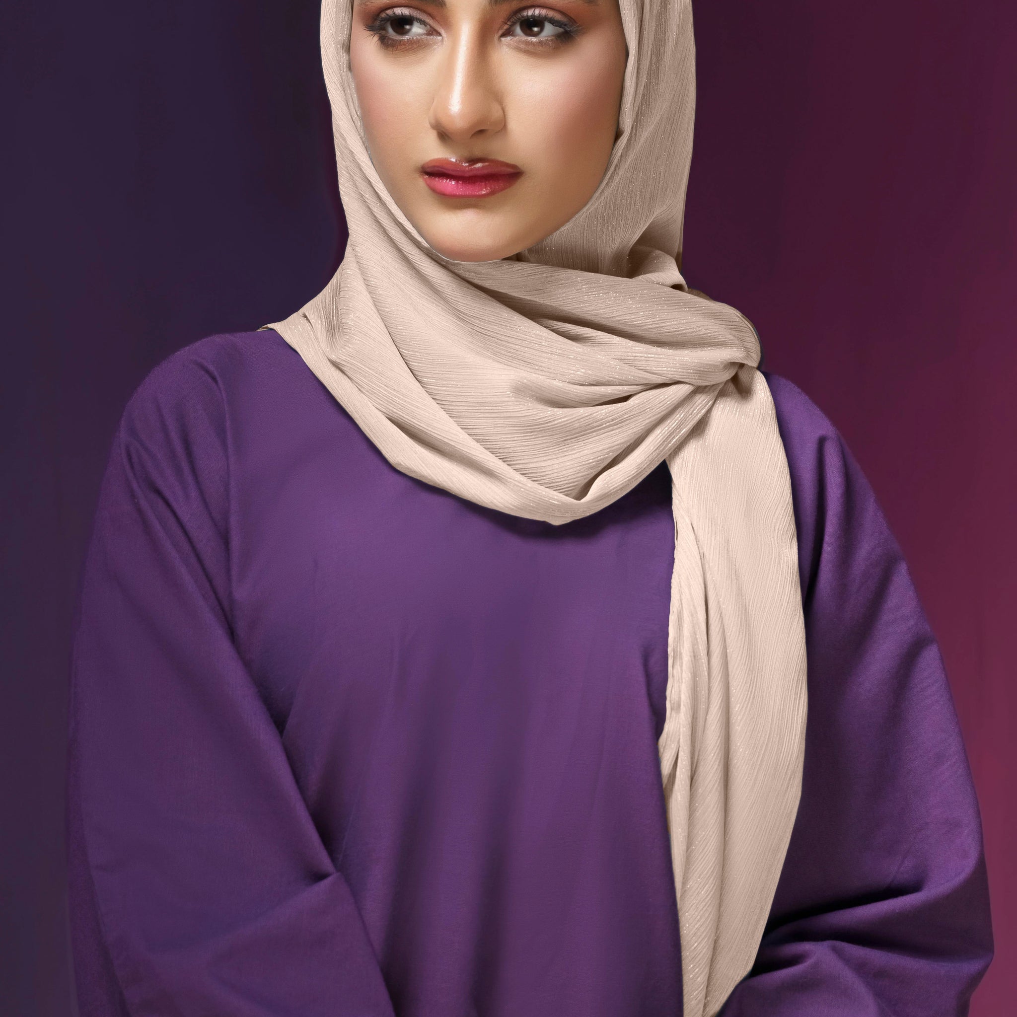 Crinkle Zari Chiffon - Fawn