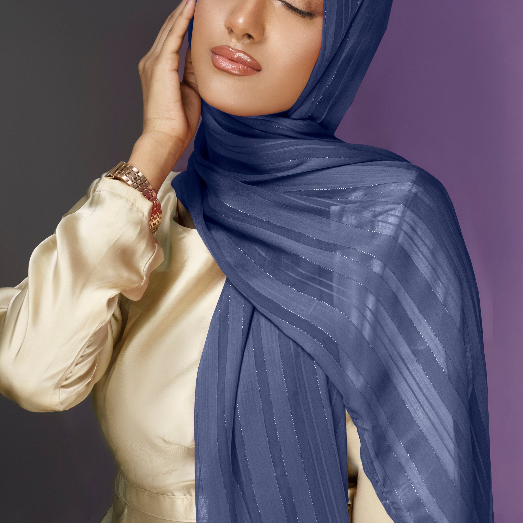 Zari Silk Lawn - Navy Blue