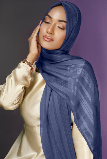 Zari Silk Lawn - Navy Blue