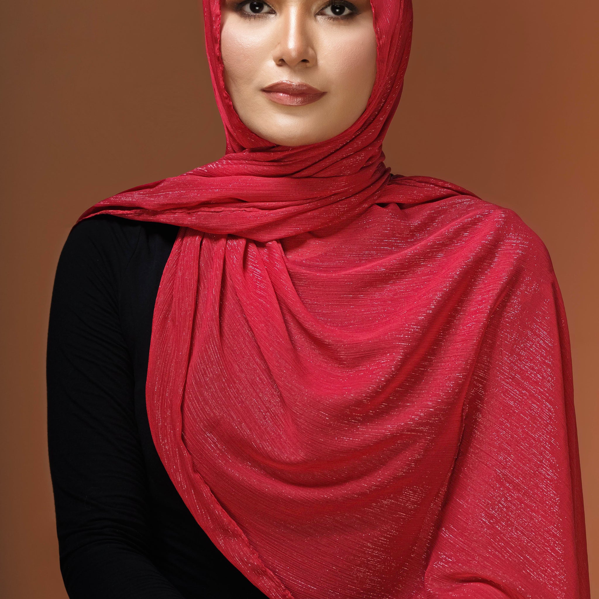 Crinkle Zari Chiffon - Red