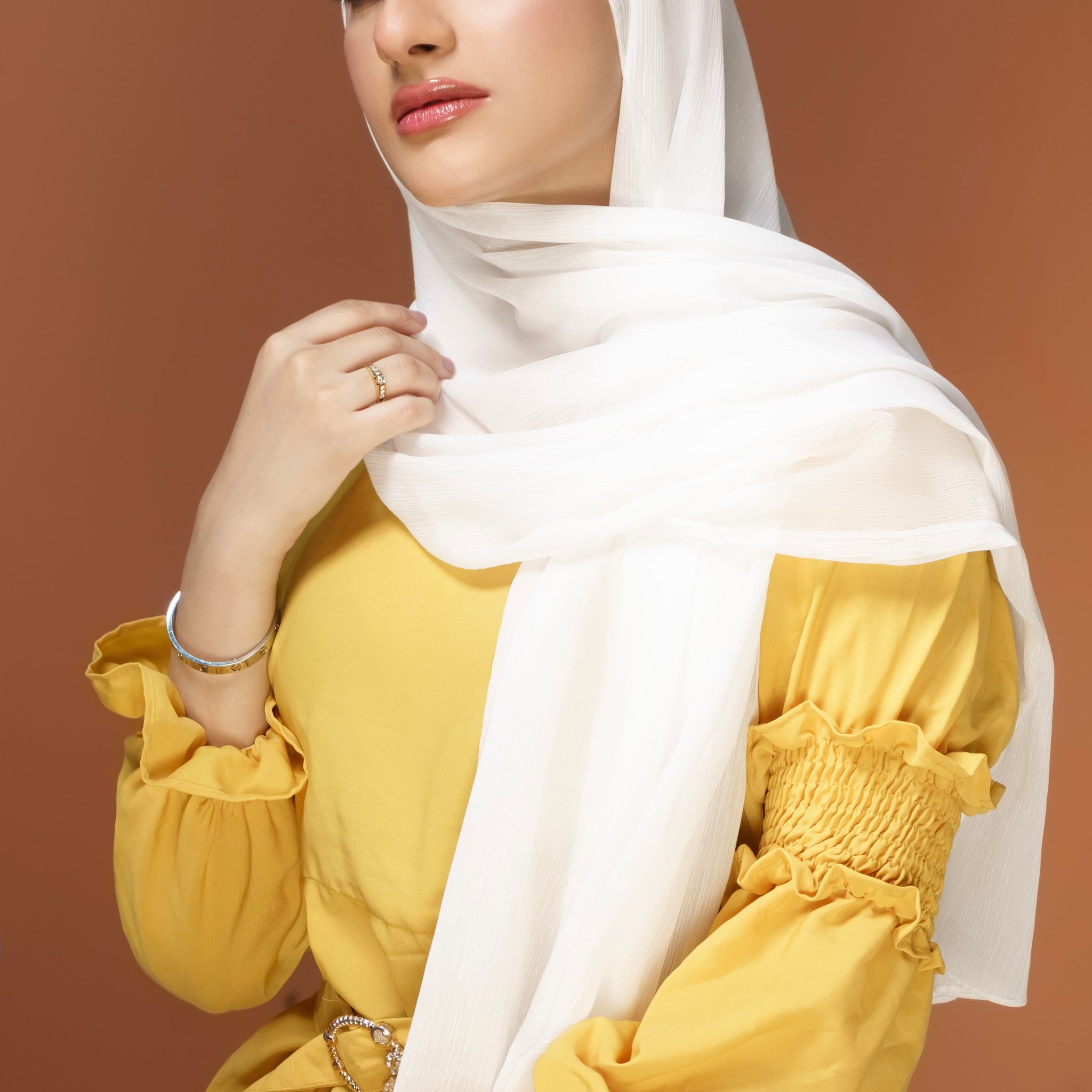 Crinkle Zari Chiffon - White